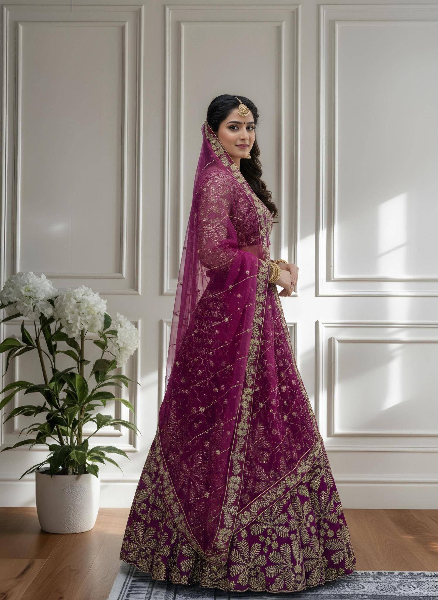 Shine in style with this beautifully Butterfly Net Purple Lehengha choli with price in Mumbai